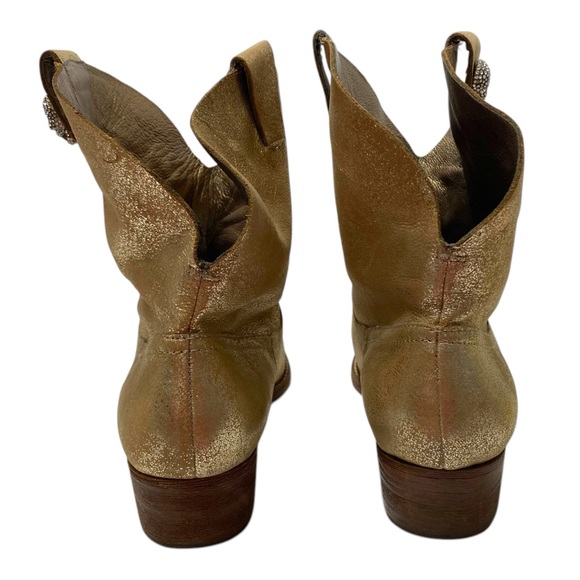Zadig & Voltaire Gold Western Boots with Rhinestone Skull Size 9 EU 39 - Picture 5 of 13